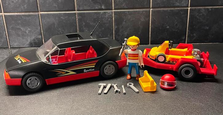 PLAYMOBIL Raceauto met go-kart (4442), Kinderen en Baby's, Speelgoed | Playmobil, Zo goed als nieuw, Ophalen