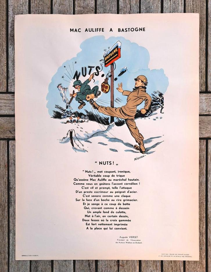 Affiche originale Bastogne NUTS 101st Airborne Battle Bulge, Collections, Objets militaires | Seconde Guerre mondiale
