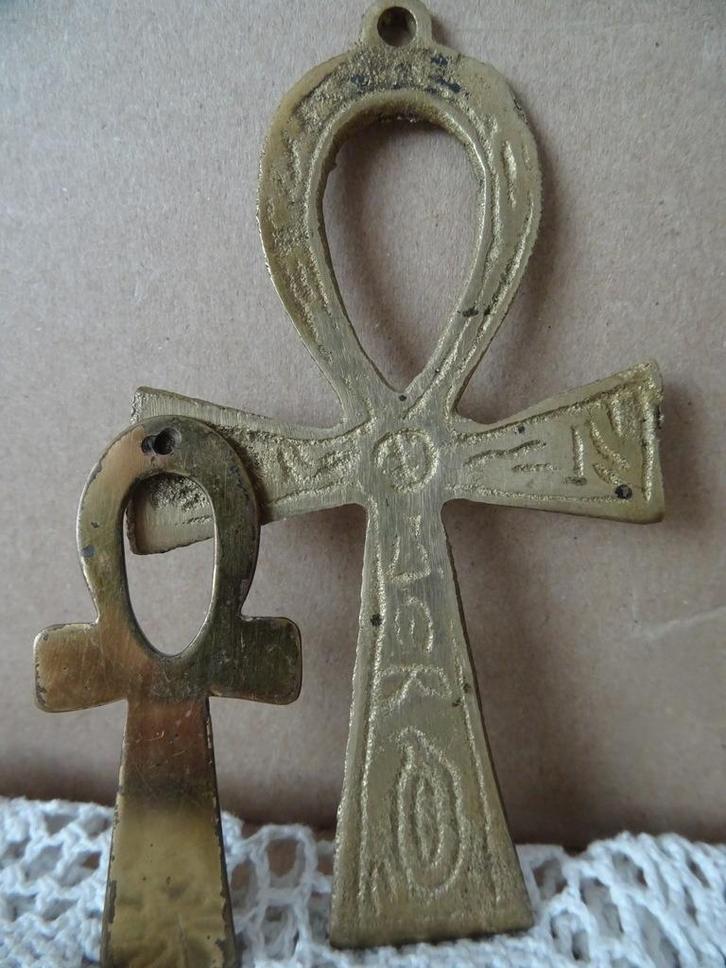 Ankh kruis hanger medaillon levenskruis hanger set vintage, Verzamelen, Religie, Gebruikt, Overige religies, Sieraad, Ophalen of Verzenden