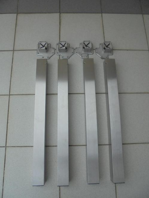 Set van 4 inoxen tafelpoten, Huis en Inrichting, Tafelonderdelen, Gebruikt, Tafelpoot, 50 tot 100 cm, Vierkant, Metaal, Ophalen