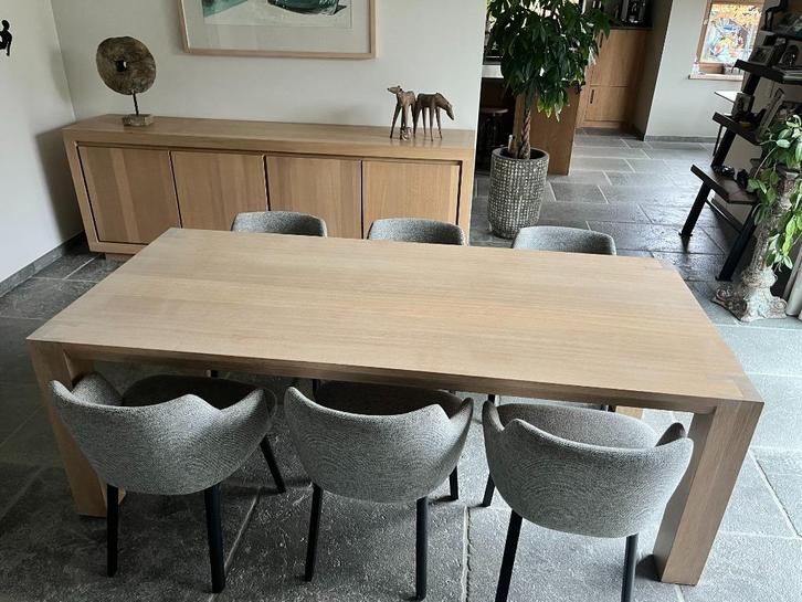 massief eiken eettafel 220x100x76, Huis en Inrichting, Tafels | Eettafels, Zo goed als nieuw, 50 tot 100 cm, 200 cm of meer, Vijf personen of meer