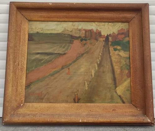 huile sur panneau digue signe gustave camus, Antiek en Kunst, Kunst | Schilderijen | Klassiek, Ophalen of Verzenden
