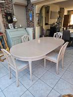 VERLENGBARE TAFEL EN VIER STOELEN IN PALISSANDER, Huis en Inrichting, Ophalen, Rond, Zo goed als nieuw, Vijf personen of meer