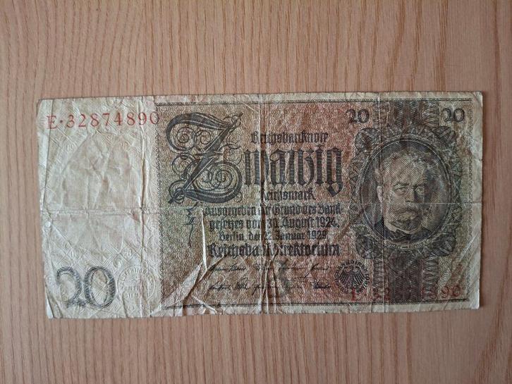 Oude bankbiljetten Duitsland 20 Mark, Postzegels en Munten, Munten en Bankbiljetten | Verzamelingen, Bankbiljetten, Ophalen of Verzenden