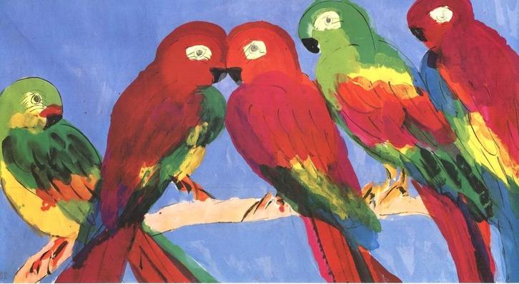 XXXL Parrots by Walasse Ting  (1990), Antiek en Kunst, Kunst | Designobjecten, Ophalen