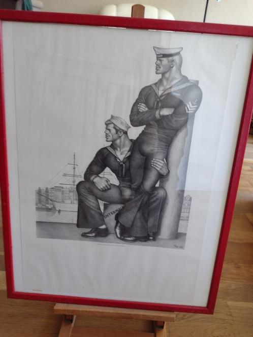 Bij de Marine twee Matrozen op de Kade van een Haven, Antiek en Kunst, Kunst | Schilderijen | Modern, Ophalen of Verzenden