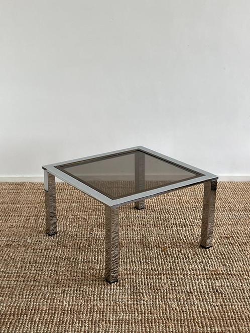 Vintage chroom italiaanse bijzettafel, 1970, Huis en Inrichting, Tafels | Bijzettafels, Zo goed als nieuw, Glas, Ophalen
