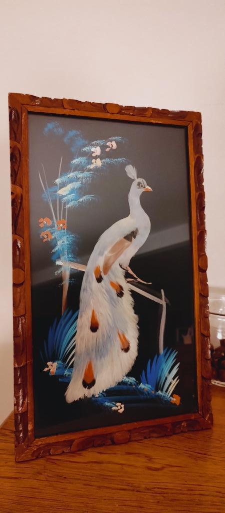 Uniek kunstwerk, verenschilderij Pauw, Antiek en Kunst, Kunst | Niet-Westerse kunst, Ophalen of Verzenden