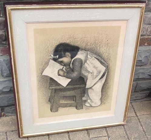 Lithographie signe Léon devos, Antiek en Kunst, Kunst | Litho's en Zeefdrukken, Ophalen of Verzenden