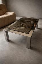 Table basse roche bobois 1970 chrome et marbre vert, Enlèvement ou Envoi
