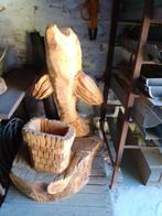 Dauphin sculpté avec bac à fleurs en bois, Ophalen, Nieuw, Hout