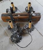 houten oude luster met smeedwerk, Ophalen of Verzenden