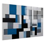 Boîtes bleues et noires Peinture sur verre 105x70cm + Systèm, 100 à 125 cm, Envoi, Création originale, 50 à 75 cm