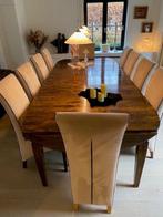 Eettafel 350cm met 10 houten stoelen met beige stof, 100 à 150 cm, Enlèvement, Utilisé, Chique vintage