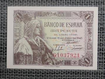 Bankbiljet 1 Peseta Spanje 1945 UNC, Postzegels en Munten, Bankbiljetten | Europa | Niet-Eurobiljetten, Ophalen of Verzenden, Overige landen