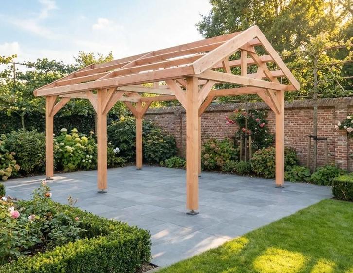 houten frameconstructie overkapping tuinhuis tuinkamer, Tuin en Terras, Tuinhuizen, Nieuw, Tuinhuis, Hout, 500 cm of meer, 200 tot 400 cm