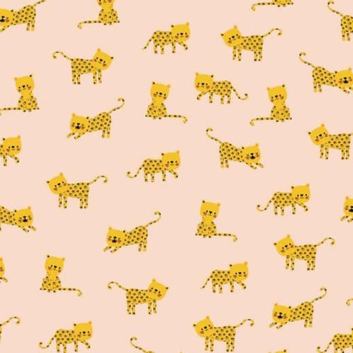 Promo!564)150x50cm Katoenen tricot kleine panter perzikkleur, Hobby en Vrije tijd, Stoffen en Lappen, Nieuw, Katoen, 120 cm of meer