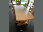 Tafel in volle massief eik met 6 stoelen rietzitting, Huis en Inrichting, Ophalen, Gebruikt, Eikenhout, 50 tot 100 cm