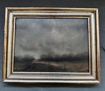 Schilderij van donker landschap