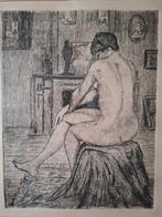 Ets Georges Lemmen Zittende naakte vrouw in interieur, Antiek en Kunst, Ophalen