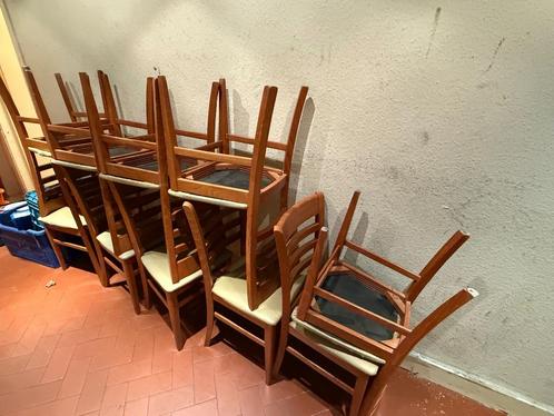 LOT 6 tables + 10 chaises, Huis en Inrichting, Stoelen, Gebruikt, Vijf, Zes of meer stoelen, Hout, Leer, Metaal, Bruin, Ophalen