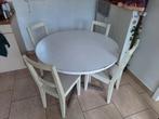 Ronde witte eettafel + 4 witte stoelen, Huis en Inrichting, Ophalen, Gebruikt