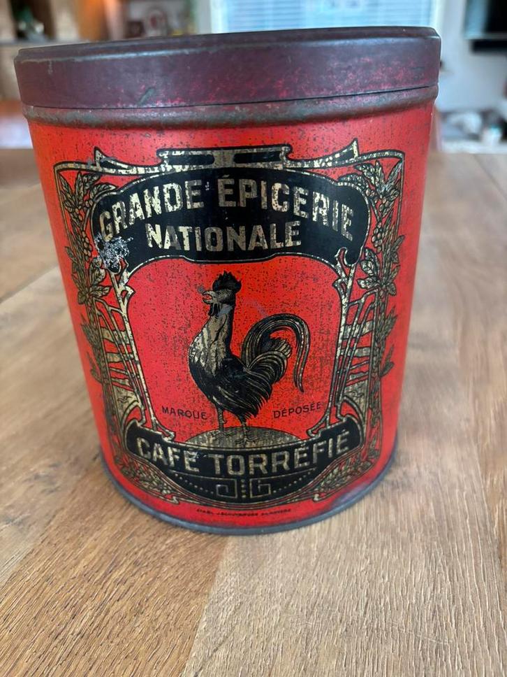 Antiek Koffieblik Grande Épicerie Nationale - Café Torréfié, Collections, Boîte en métal, Comme neuf, Café, Enlèvement