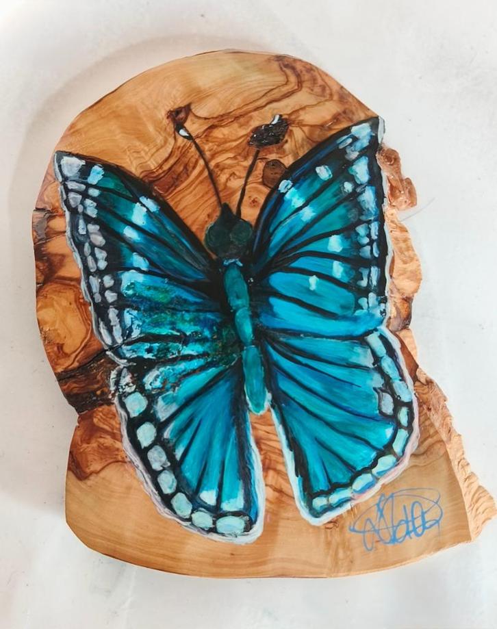 Papillon peint sur bois d'olivier, Maison & Meubles, Accessoires pour la Maison | Peintures, Dessins & Photos, Neuf, Peinture