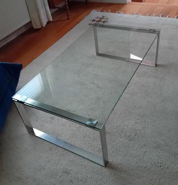 TABLE BASSE EN VERRE TREMPE + INOX 121 x 66 x 38 cm