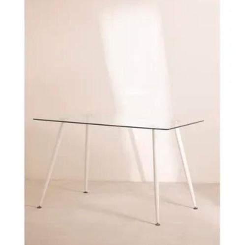 Glazen tafel met witte poten. Nog nooit gebruikt, Huis en Inrichting, Bureaus, Nieuw, Ophalen