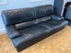 2 zwarte lederen zetels, Huis en Inrichting, Ophalen, Gebruikt, 150 tot 200 cm, Rechte bank