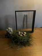 Kader met veren en  stolp met kwarteleitjes, Enlèvement ou Envoi, ., Comme neuf, .