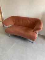 Retro tweezit in bruin-roze velvet stof, Ophalen, 150 tot 200 cm, Tweepersoons, 75 tot 100 cm