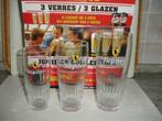 3 bierglazen Jupiler, 25cl ; 33cl en 50cl in collectordoosje, Ophalen of Verzenden, Nieuw, Glas of Glazen, Jupiler