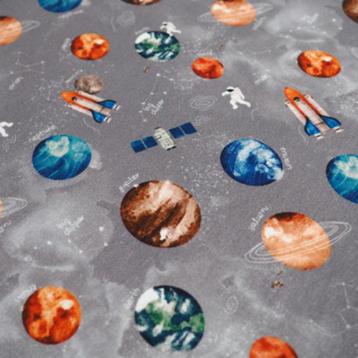 Promo! 3332)145x50cm french terry planeet astronaut grijs beschikbaar voor biedingen