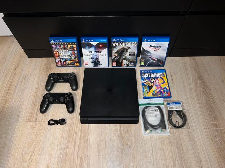 ps4 slim - versie 11.00 - (512GB SSD), Games en Spelcomputers, Spelcomputers | Sony PlayStation 4, Refurbished, Slim, 500 GB, Met 2 controllers