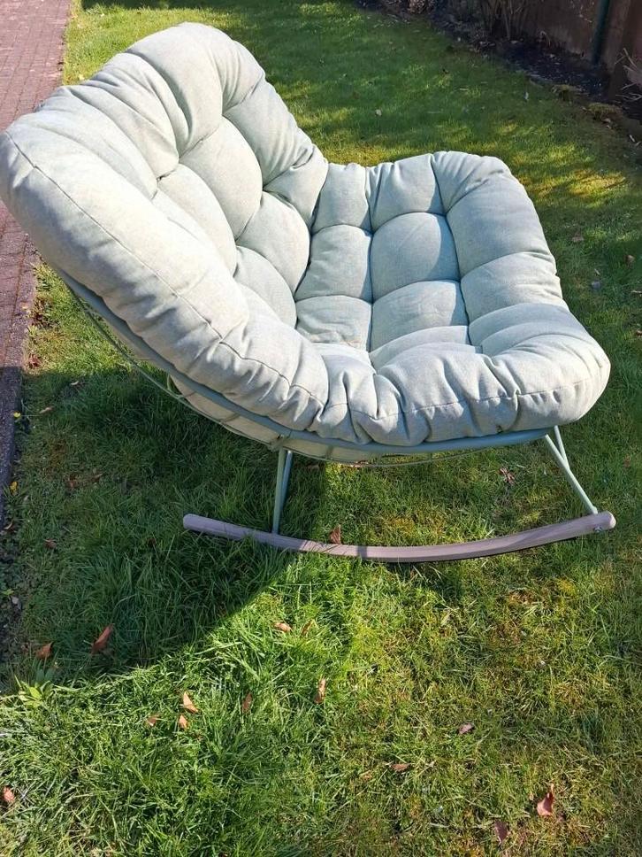 Bois le Duc schommelstoel Breskens groen met kussen, Tuin en Terras, Tuinstoelen, Nieuw, Metaal, Ophalen