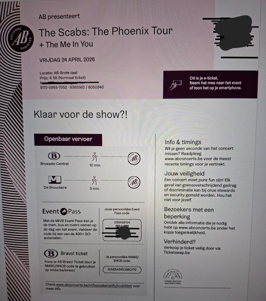 1 ticket The Scabs Phoenix Tour AB vrijdag 24 april 2026, Eén persoon, April, Rock of Poprock