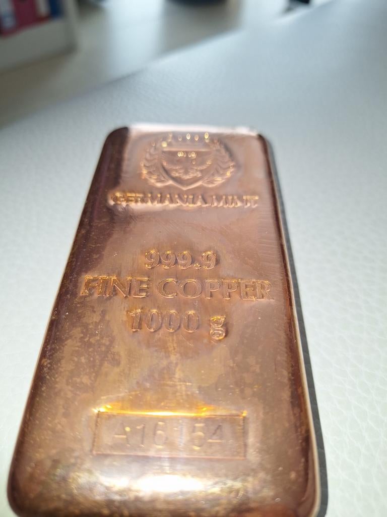 Germania mint 1kg fijn koper baar, Ophalen of Verzenden, Koper