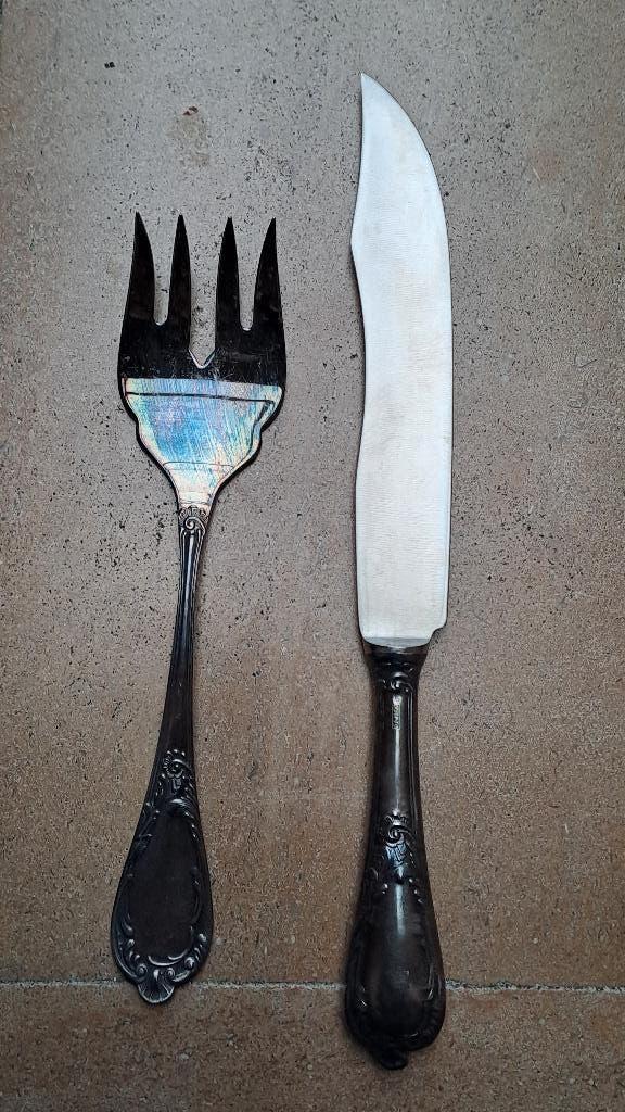 Verzilverd groot mes en vork, Antiek en Kunst, Antiek | Bestek, Ophalen