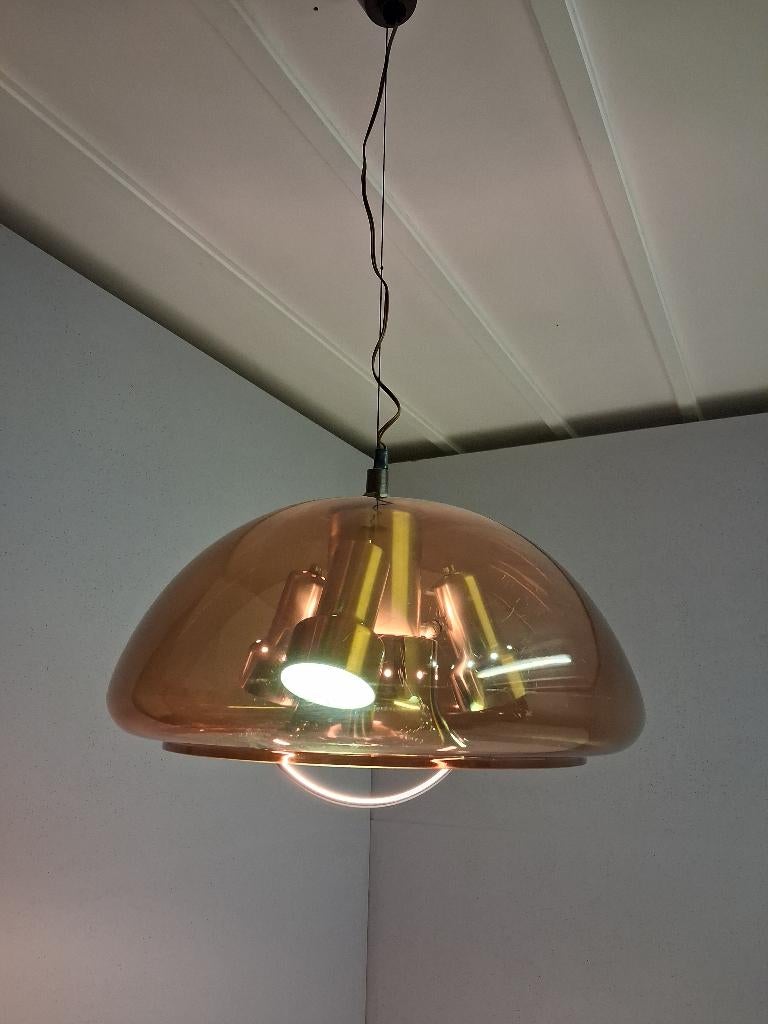 Vintage Amberkleurige Hanglamp, Jaren 70, Huis en Inrichting, Lampen | Plafondlampen, Gebruikt, Kunststof, Ophalen