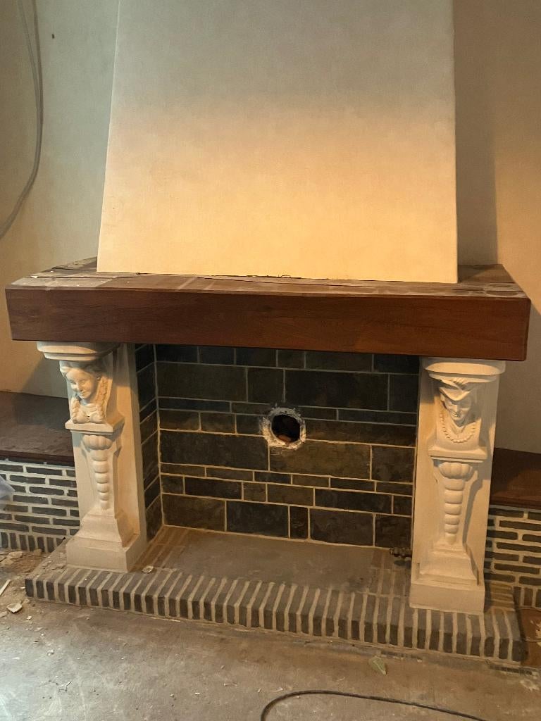 schouwmantel eik en zandsteen consoles, Antiquités & Art, Curiosités & Brocante, Enlèvement