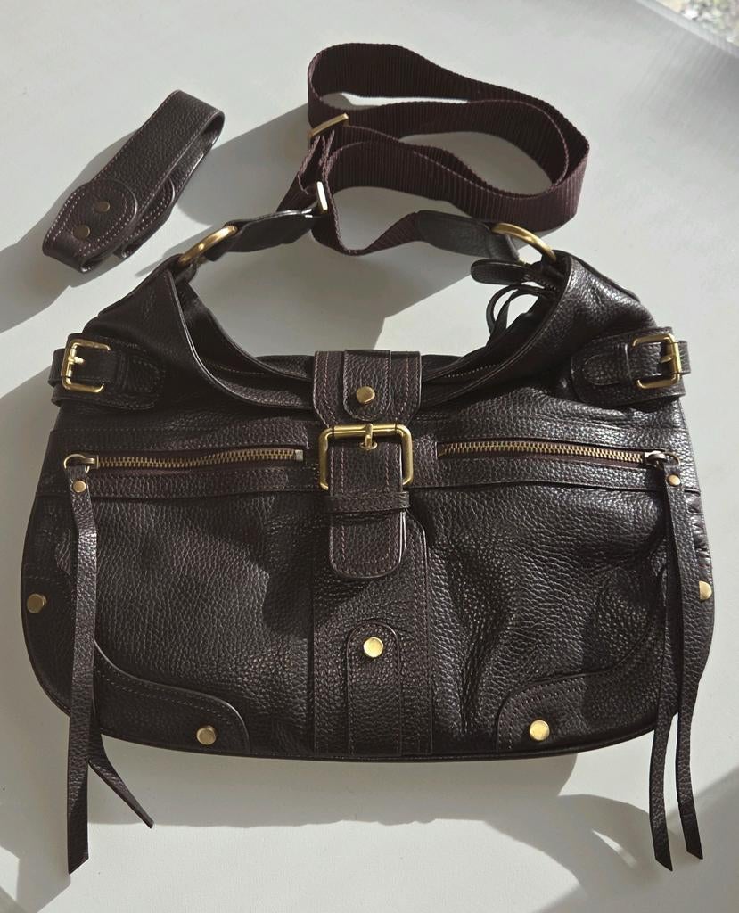 Bruine Lederen handtas/schoudertas, Ophalen of Verzenden