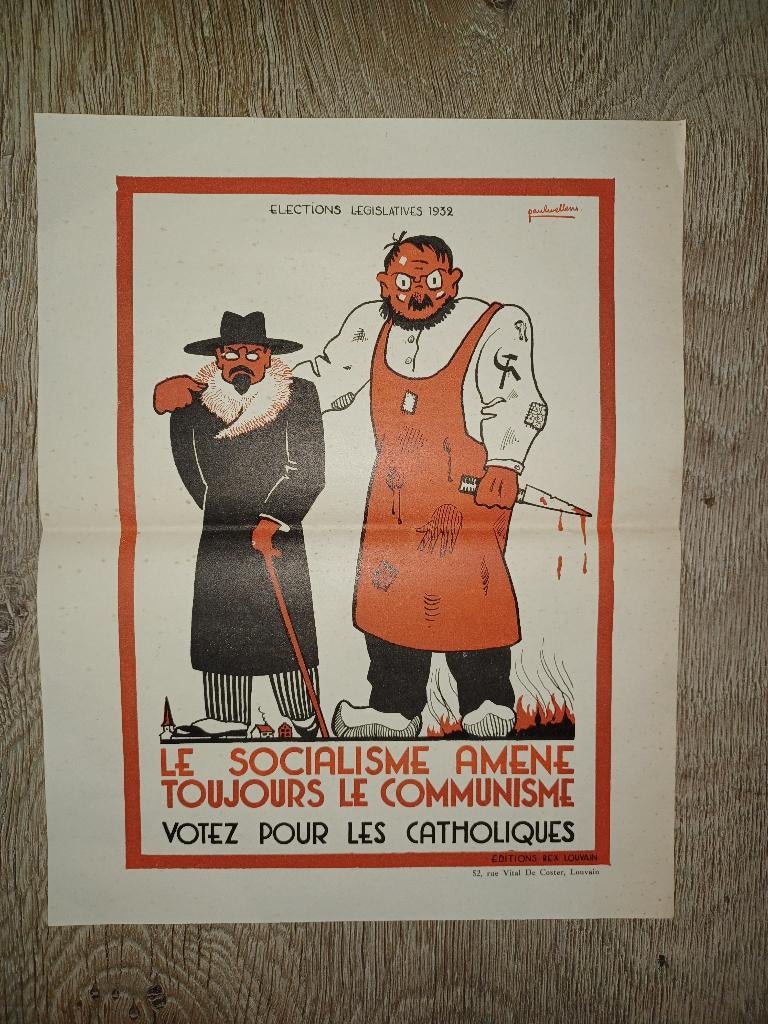 affiche 1932 editions rex verkiezing anti socialisme, Ophalen of Verzenden, Zo goed als nieuw, Politiek en Staatkunde