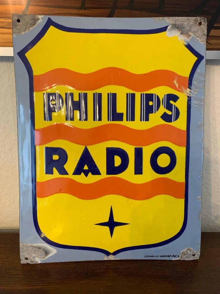 Plaque émaillée PHILIPS  RADIO, Enlèvement ou Envoi, Utilisé, Panneau publicitaire