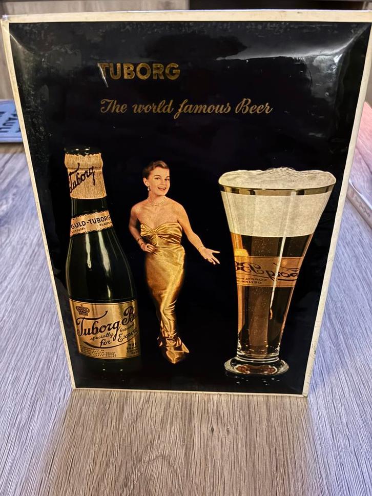 Tuborg The world famous Beer, Verzamelen, Biermerken, Gebruikt, Reclamebord, Plaat of Schild, Overige merken, Ophalen of Verzenden
