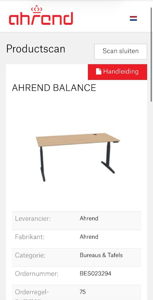 Ahrend Bureau Balance ( 170 X 80 ) elektrisch verstelbaar, Maison & Meubles, Bureaux, Électrique, Comme neuf, 170 cm, Enlèvement
