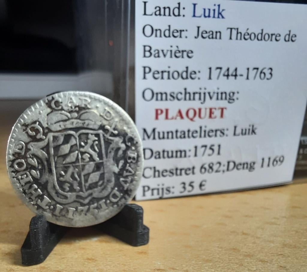 Zilveren plaquette - Luik - 1751 - Jean-Théodore de Bavière, Zilver, Ophalen of Verzenden, Losse munt, Zilver