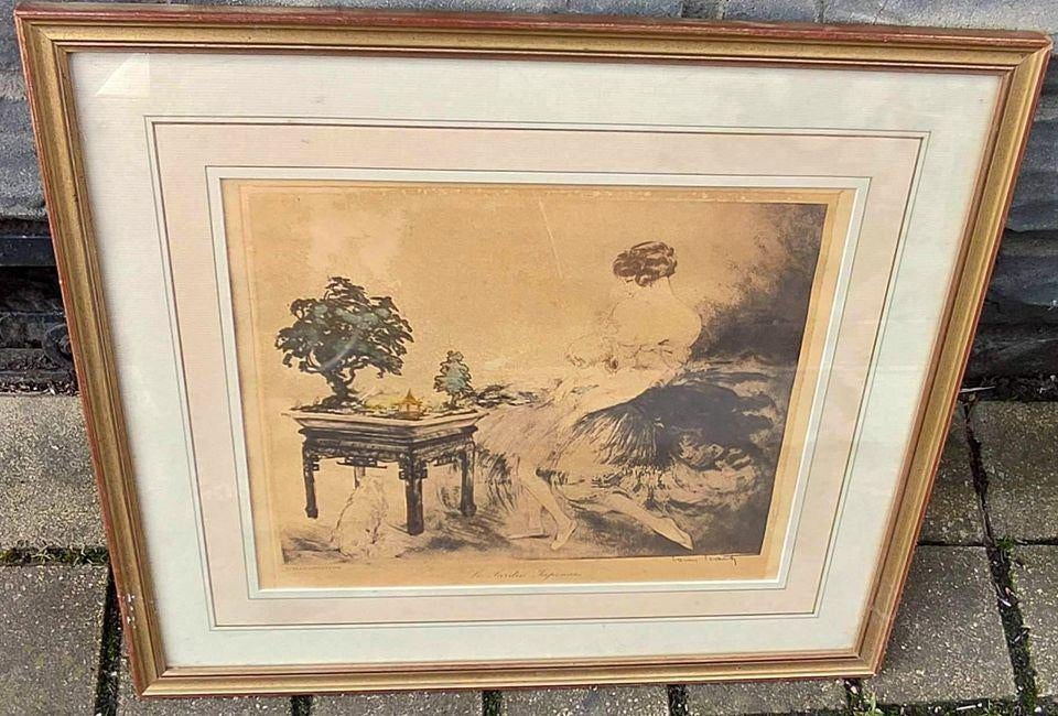 Gravure le jardin japonais signe Louis icart, Antiek en Kunst, Ophalen of Verzenden