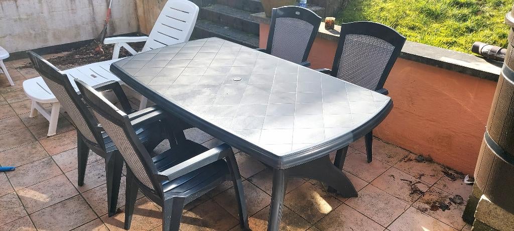 Ensemble Table de Jardin + 4 Fauteuils - Gris Anthracite, Jardin & Terrasse, Ensembles de jardin, Utilisé, Sets de jardin, Enlèvement